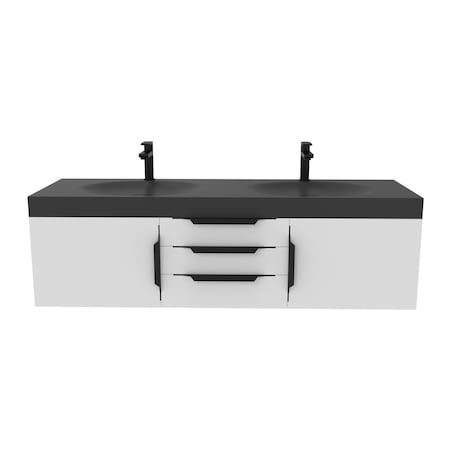 Castello Usa Thames 60-inch White Vanity Set with Black Top and Black Handles CB-MC-60W-BL-20146-BL
